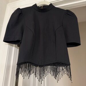 Anthropologie cropped beaded trim top
